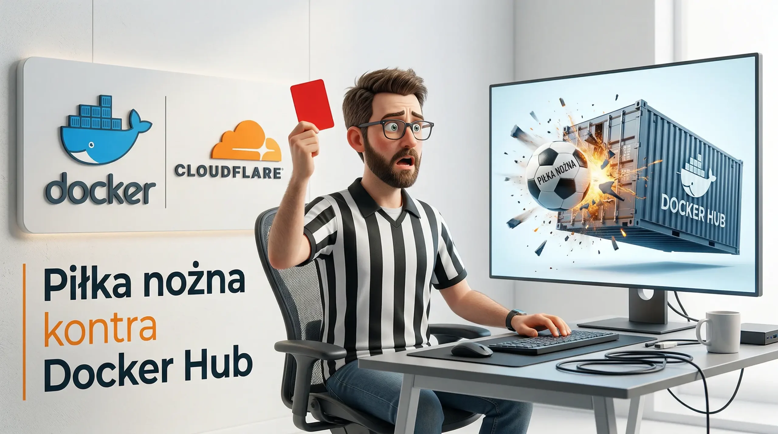 Docker zablokowany Hiszpania - blokada Cloudflare przez pirackie transmisje piłkarskie 2026