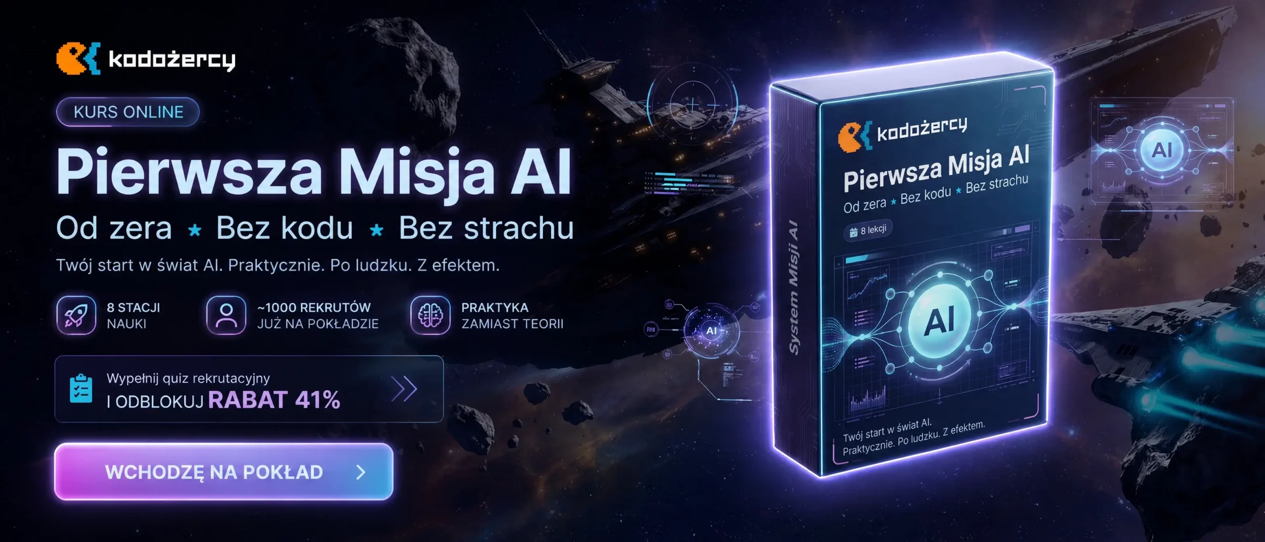 Kurs Pierwsza Misja AI - banner reklamowy